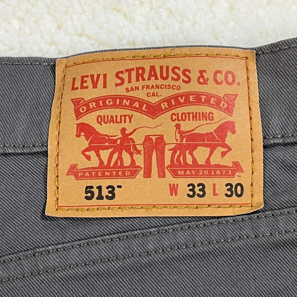 Levi Mens 33x30 Gray 513 Slim Straight Fit Pants 08513-0338 S40196 Twill Chino
